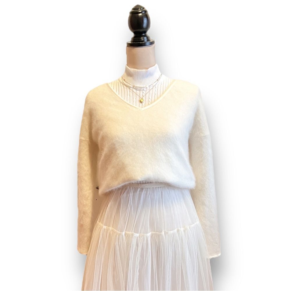 Andrea Jovine Vintage Cream Angora Fuzzy Sweater, Large